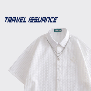 TRAVEL ISSUANCE 白色百搭 美式高街星星项链华夫格情侣短袖衬衫