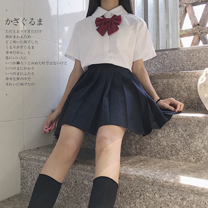 2020放学来玩吧 夏丸襟角襟jk制服白衬衫女短袖衬衣+蝴蝶结花学生