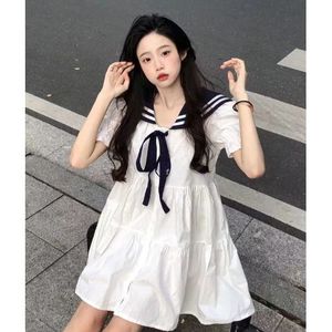可爱白色衬衫连衣裙女学生夏季300斤韩版学院风海军领短款连衣裙