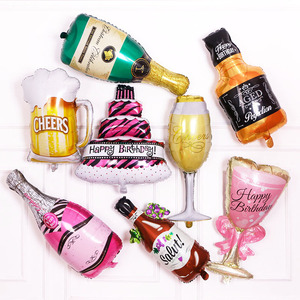 生日派对装饰聚会派对庆祝场景布置大号香槟酒杯啤酒蛋糕铝膜气球