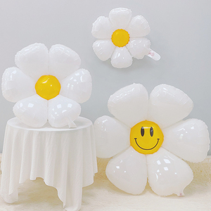 白色小雏菊铝膜气球儿童宝宝生日装饰户外活动布置太阳花鸡蛋花朵