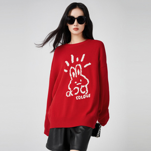 【年货价】COLOVE卡拉佛红色针织衫女2022冬季新款时尚
