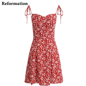 reformation法式海边度假2024夏季新款显瘦红色碎花短款吊带裙女