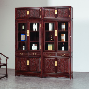 赞比亚血檀书橱柜全实木中式非洲小叶紫檀书房置物柜红木书柜顶箱