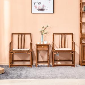 鸡翅木笔杆椅三件套实木客厅红木家具中式仿古方椅围椅扶手靠背椅