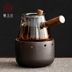 日式温茶炉酒精炉玻璃侧把壶煮茶炉套装茶水保温底座酒精灯小火炉