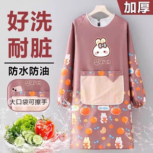 加厚长袖围裙女士家用防水油罩衣厨房做饭反穿外出工作服时尚韩版