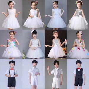 儿童演出服幼儿园表演服装女童白色舞蹈服蓬蓬裙小学生合唱演出服