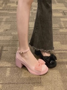 黑色小皮鞋女2024新款夏季洛丽塔配裙子玛丽珍单鞋法式粗跟高跟鞋