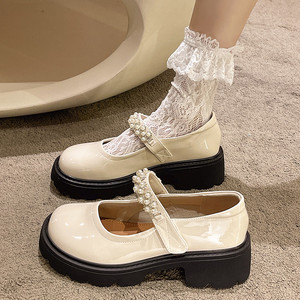 甜酷玛丽珍小皮鞋设计感女小众法式Lolita鞋厚底2024春夏白色单鞋