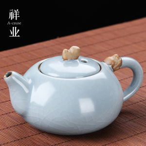 祥业汝窑茶壶泡茶家用陶瓷茶水分离开片功夫茶具急须单壶吉祥壶
