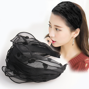 韩国遮白发的发箍女蕾丝波点防滑宽边压发卡超宽头箍网红发带头饰