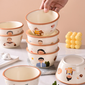 亲子碗家用2024新款一家四口饭碗套装一人一碗卡通陶瓷小碗米饭碗