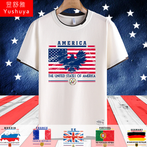 美国德国英国法国葡萄牙国旗国徽纪念拼接短袖t恤衫男女纯棉半袖