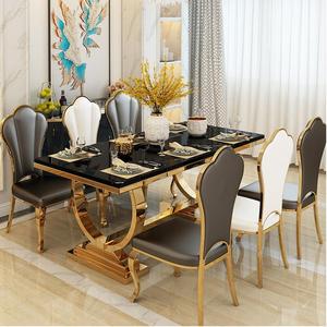 轻奢后现代不锈钢大理石餐桌椅组合简约小户型饭桌港式长方形餐桌