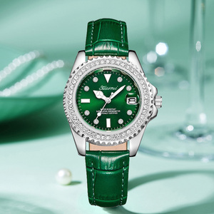 手表女新款女表绿水鬼小众镶钻皮带夜光日历时尚轻奢防水女士腕表