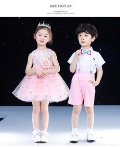 六一儿童演出服装女童紫色亮片舞蹈蓬蓬裙男童背带裤幼儿园表演服
