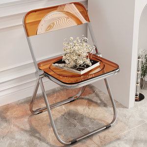 亚克力椅子透明化妆凳子轻奢高级网红餐椅现代简约靠背折叠椅家用