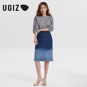 UGIZ春季新品韩版女装修身显瘦纯棉A字牛仔半身裙女UAKE213
