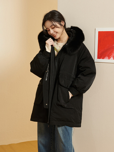 UGIZ商场同款2022冬季新品韩版女装中长款绣花羽绒服女UDYF911