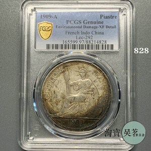 PCGS XF坐洋银币一元法国印支1皮越南缅甸原味老包浆保真包邮