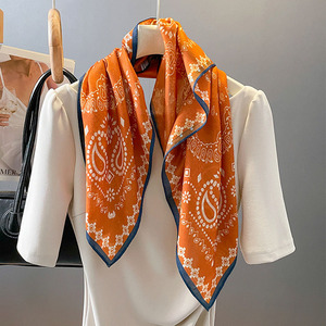 法式优雅风 橘色仿羊绒 夏季女士空调房围巾丝巾披肩薄大方巾F345