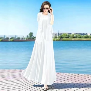 白色雪纺连衣裙女夏套装裙2024流行气质修身显瘦长裙开衫两件套