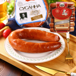 俄罗斯风味U型手指肠大纯肉粒看得见卢布火腿午餐肉红香肠零食品