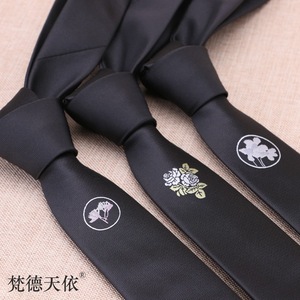 领带男士女生刺绣花朵定位韩版超窄款5CM手打时尚百搭休闲潮流