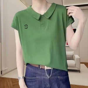气质女性的时尚大码短袖t恤女夏季新款polo领纯色字母印花衬衣