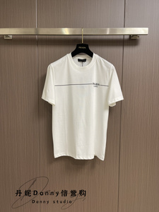 普拉达/Prada 夏季男士休闲运动短袖横线字母印花logo圆领T恤男装