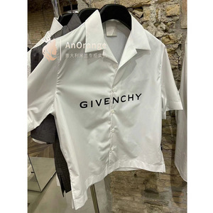 Givenchy/纪梵希2023男装经典领纽扣徽标图案棉质府绸短袖衬衫