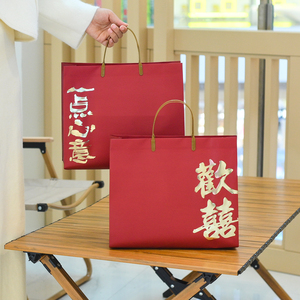 红色PVC礼品袋加厚元旦婚礼手提袋伴手礼袋子防水新年手提盒定制