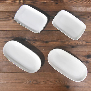 纯白色陶瓷椭圆长方形毛巾碟家用商用中式小菜碟餐厅餐巾碟子金边