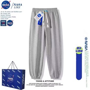 NASA灰色运动裤女春秋薄款2024新款小个子卫裤纯棉宽松束脚休闲裤