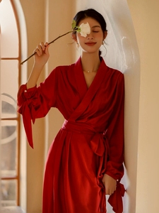 苔丝  新中式婚礼晨袍女新娘伴娘高级感睡袍红色结婚睡衣晨拍礼服