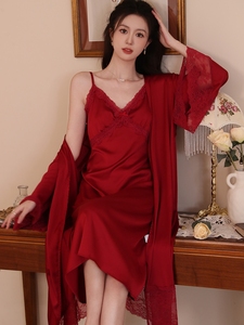 凝露  新中式结婚晨袍女新娘婚礼高级感睡袍吊带睡裙红色性感睡衣