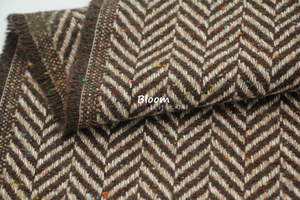 垂感高含毛 摩卡咖啡色人字纹彩点岗花羊毛呢布料 外套面料