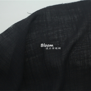 薄款柔软微透明 黑色竹节肌理网纱亚麻棉麻布料 围巾罩衫造型面料