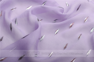 淡紫色真丝织金银剪花顺纡布料100%桑蚕丝汉服连衣裙面料西杭纺织