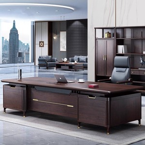 新中式实木老板桌办公桌大气总裁桌简约现代大班台办公室家具组合