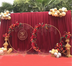 中式大红婚庆舞台背景纱幔结婚礼现场背景布置婚礼幕布布幔