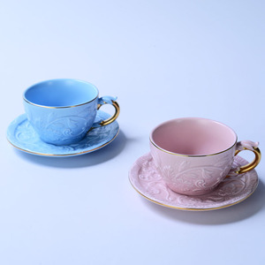 欧式维拉里陶瓷浮雕咖啡杯下午茶描金vil*ari陶瓷红茶杯碟套装