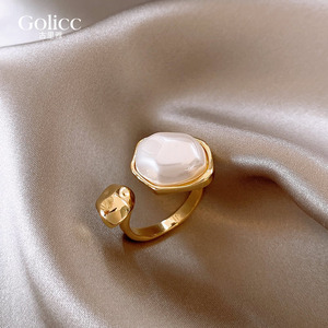 巴洛克珍珠戒指女小众设计独特食指开口戒轻奢高级感金色复古指环