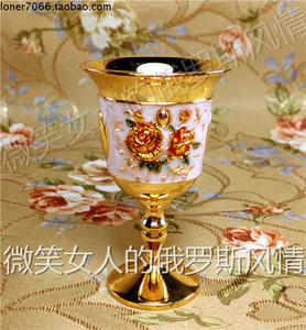 特价俄罗斯R-3锡金属高脚白酒杯金米色桔玫瑰花容量6钱30毫升精致