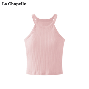 拉夏贝尔/La Chapelle圆领胸托挂脖吊带背心女修身性感打底无袖衫