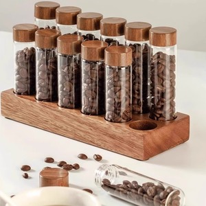 咖啡豆便携分装试管玻璃瓶木盖密封存储罐收纳摆件展示架闻香瓶