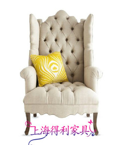 老虎椅美式沙发出口定制极美家具老虎椅欧式布艺田园高背椅单人位