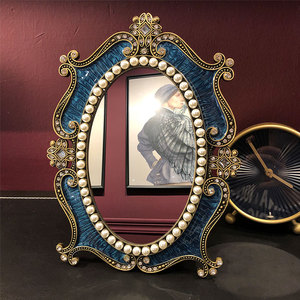 欧式复古镜子化妆镜公主镜台式书桌韩国台面镜卧室单面梳妆镜大号