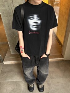 OURLEGACY 24SS BOX T-SHIRT人脸印花短袖小领口针织宽松T恤男女